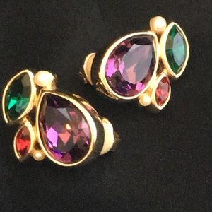 Swarovski Swan Signed Clip On Earrings ~ Vintage